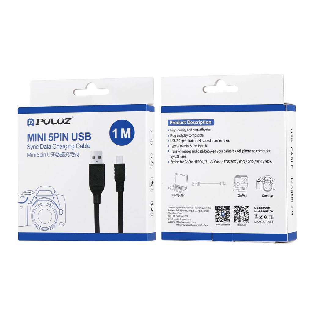 Black 1.5m USB to mini 5-pin type B sync cable for data transfer and charging — view 3