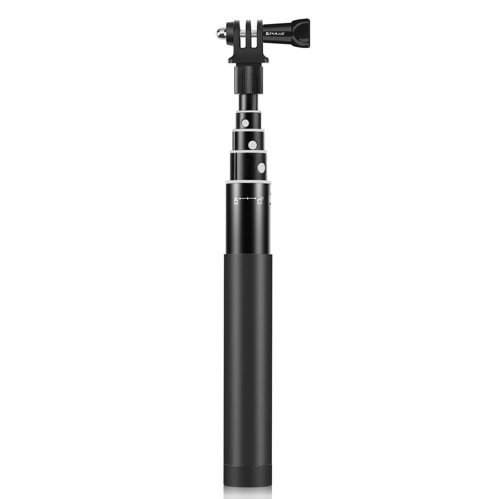 Telescopic 70cm selfie stick in black aluminum with invisible adapter and non-slip rubber grip