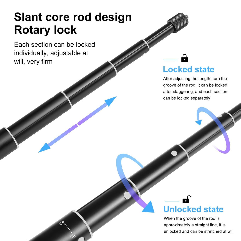 Telescopic 70cm selfie stick in black aluminum with invisible adapter and non-slip rubber grip — view 5