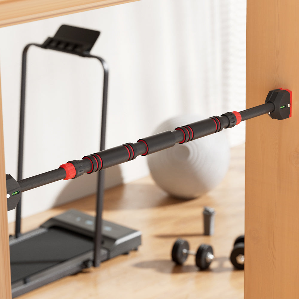 Adjustable steel doorway pull up bar with safety locks and balance meter for home workouts. — view 4