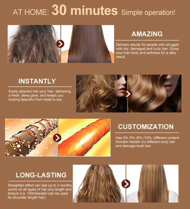 Brazilian keratin hair treatment 1000 ml bottle for straightening deep curly hair and frizz control — view 3