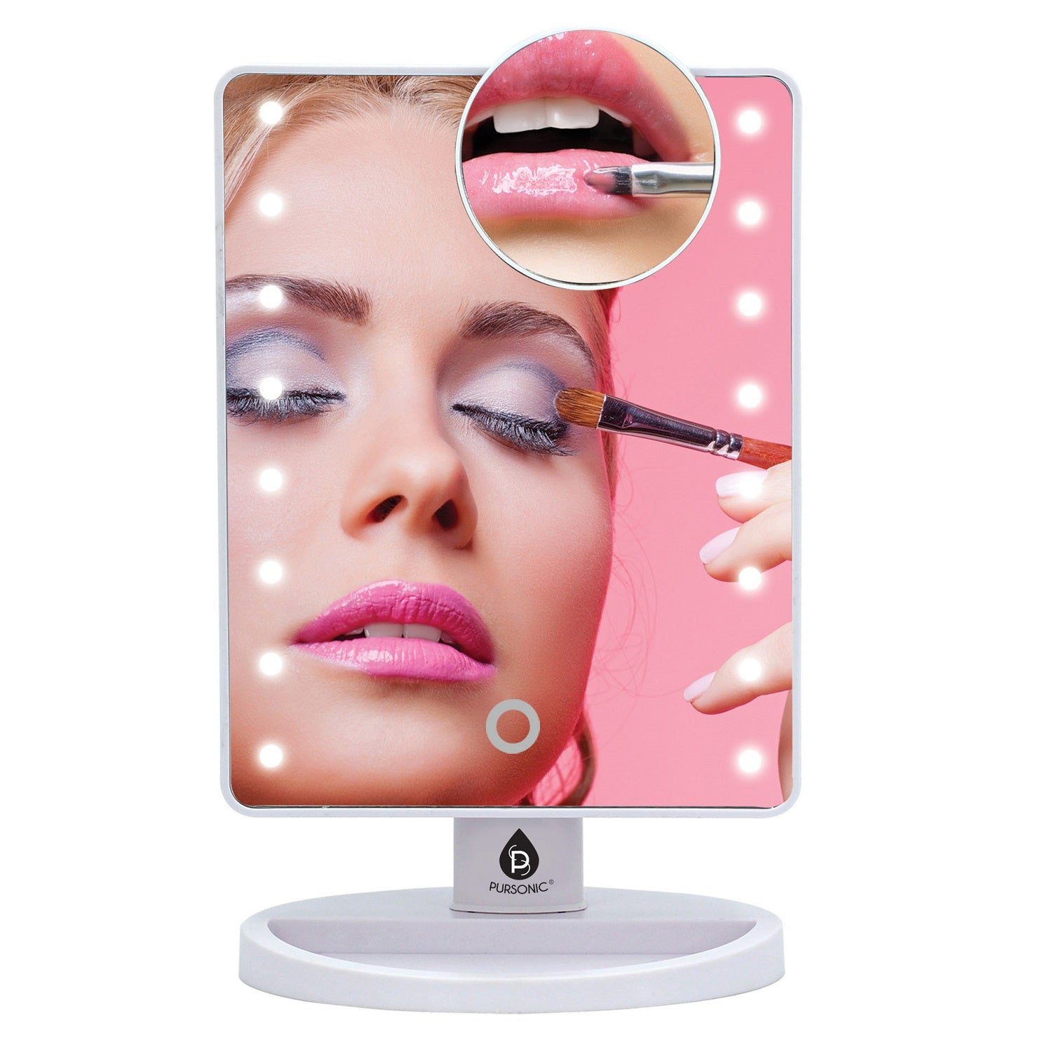 LED vanity mirror and sonic facial cleansing device set with dimmable lights and magnifying mirror — view 5