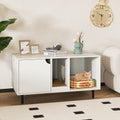 White 40-inch hidden cat litter box enclosure furniture with metal legs and side entry hole