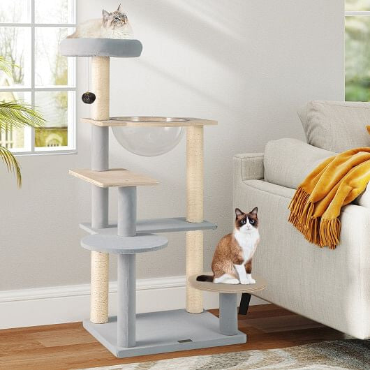 Modern 44-inch cat tree tower with transparent capsule, sisal posts, and a padded perch — view 2