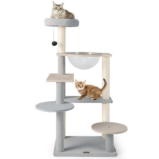 Modern 44-inch cat tree tower with transparent capsule, sisal posts, and a padded perch — view 3