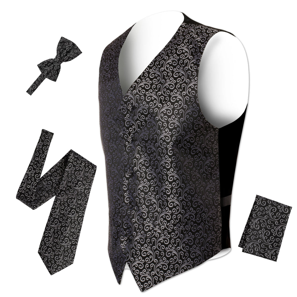 Ferrecci Mens PV50-1 Black Silver with Black Back Vest Set-1