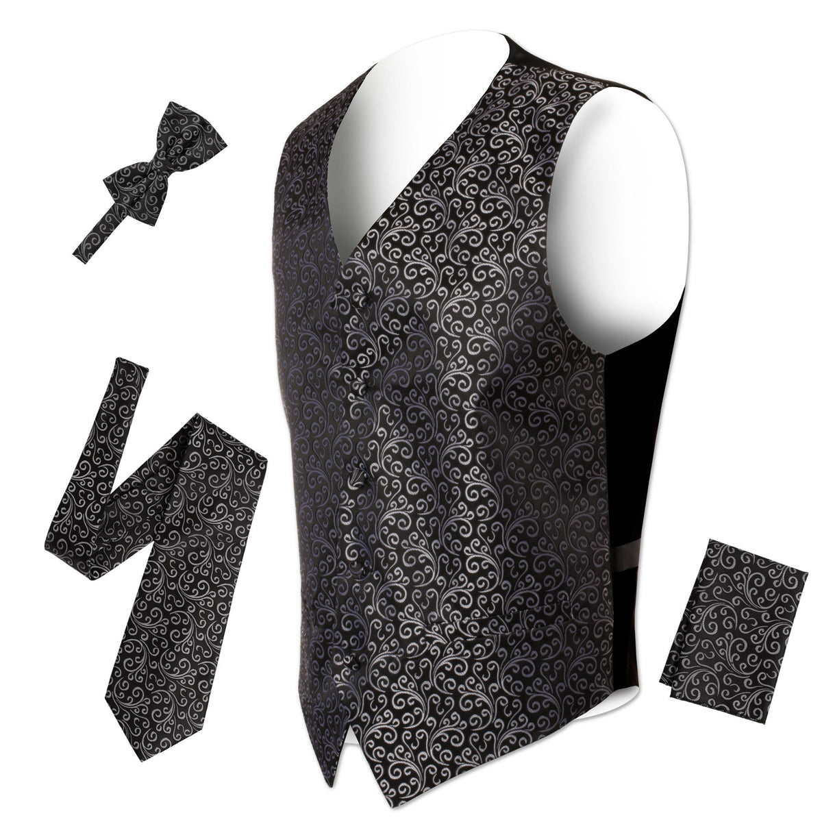 Ferrecci Mens PV50-1 Black Silver with Black Back Vest Set-1