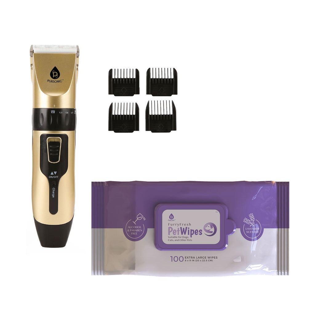 Pet Care Bundle: Furry Fresh Lavender Pet Wipes & Rechargeable Pet Hair Trimmer – Complete Grooming and Hygiene Kit for Dogs and Cats-0