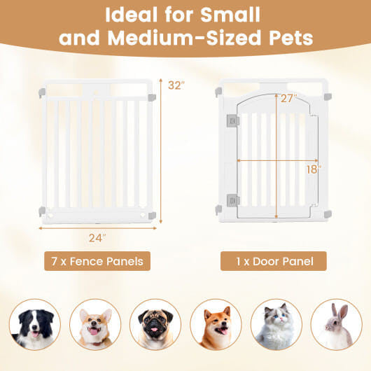 White 8-panel tall plastic indoor outdoor pet playpen with locking door for dogs and puppies — view 2