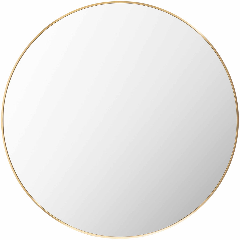 Pontalina round gold wall mirror with a contemporary aluminum frame for elegant modern home decor — view 3