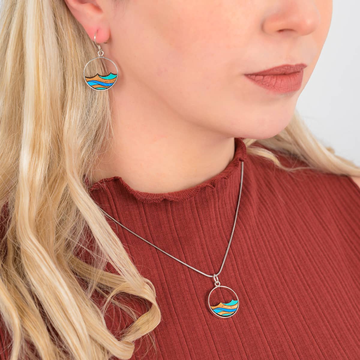 Ocean Eco-friendly Recycled Wood Silver Earrings-0