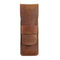 Handmade brown crazy horse leather fountain pen holder with a tuck-in flap design