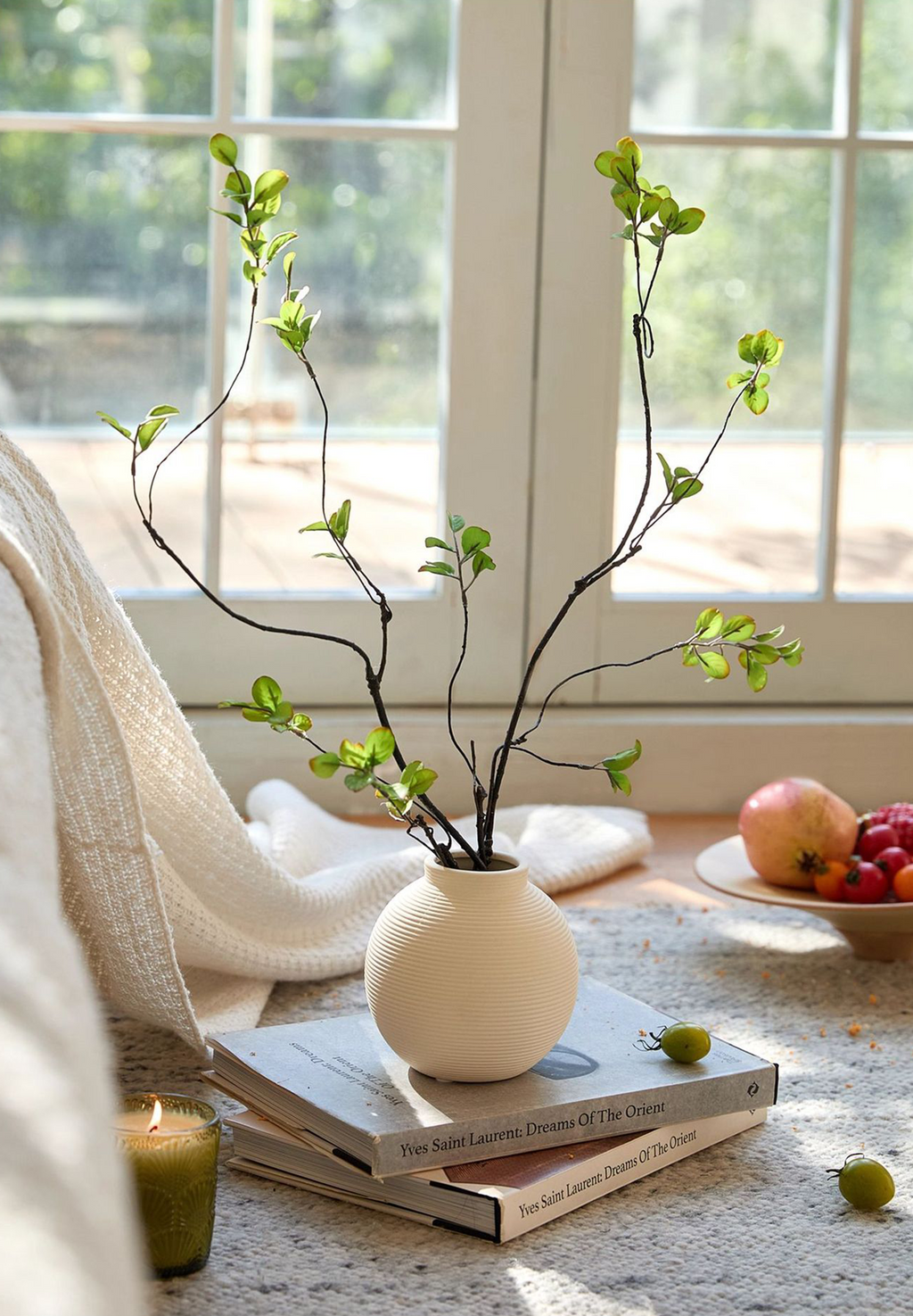 Minimalist ribbed ceramic vase in matte white, elegant unglazed textured centerpiece for modern home decor — view 4