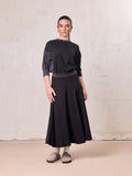 Paneled Flare Skirt 35"-Solid Black-0