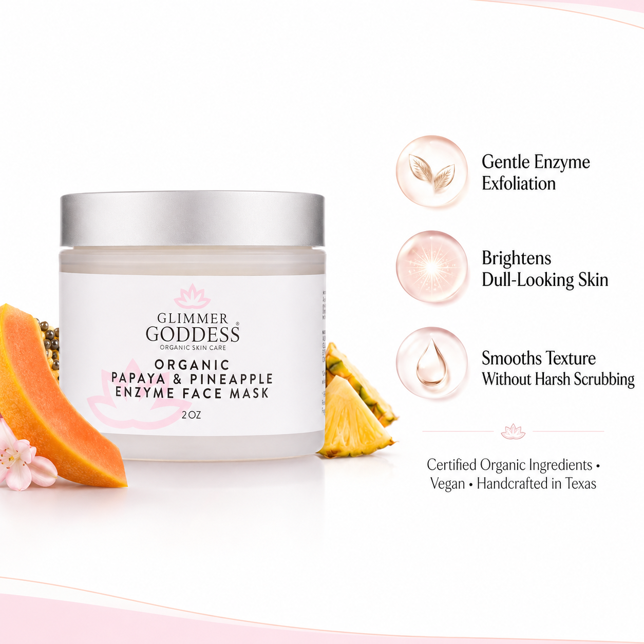 Organic papaya and pineapple enzyme face mask jar for gentle sensitive skin exfoliation and brightening