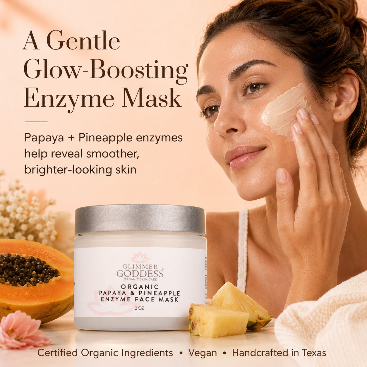Organic papaya and pineapple enzyme face mask jar for gentle sensitive skin exfoliation and brightening — view 2