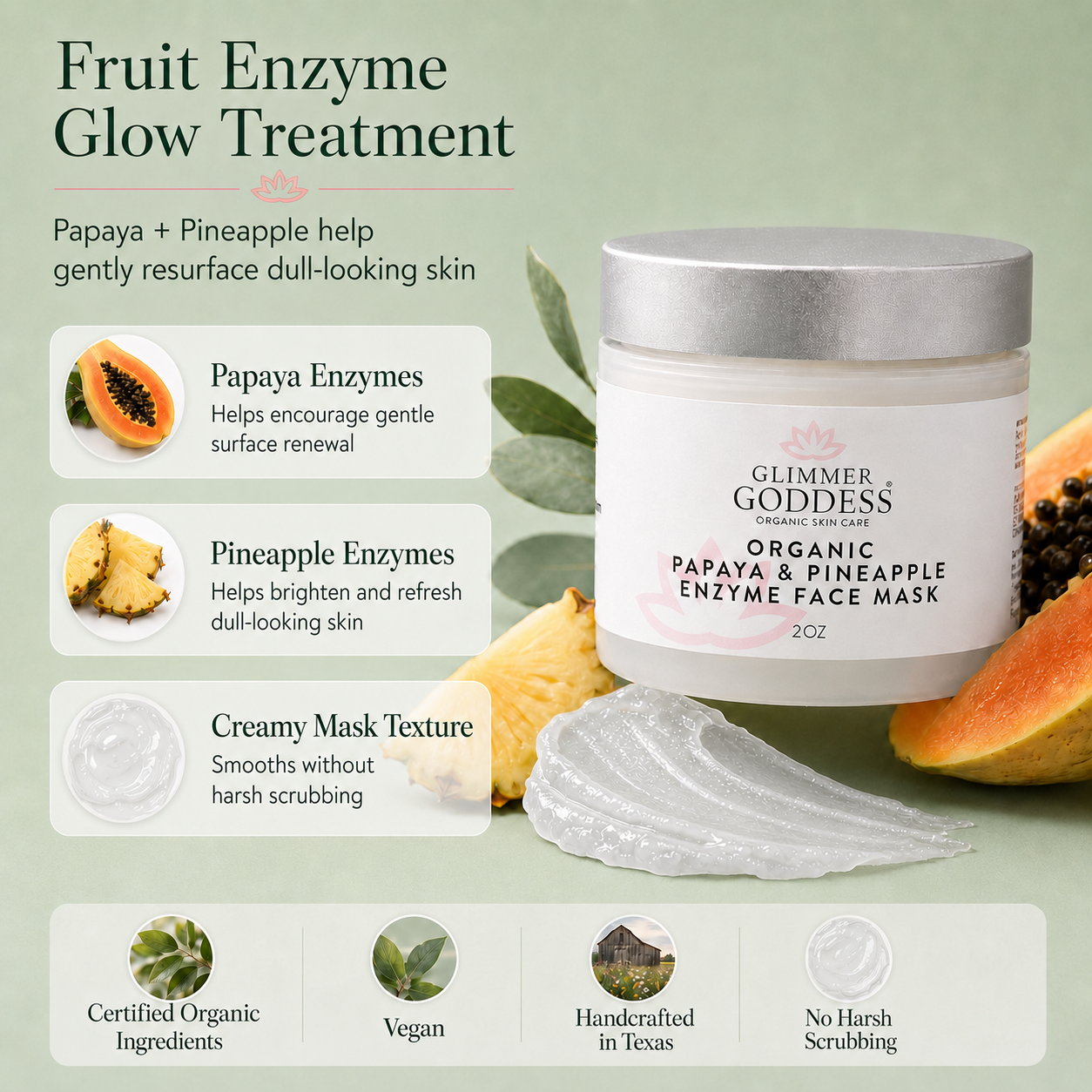 Organic papaya and pineapple enzyme face mask jar for gentle sensitive skin exfoliation and brightening — view 4