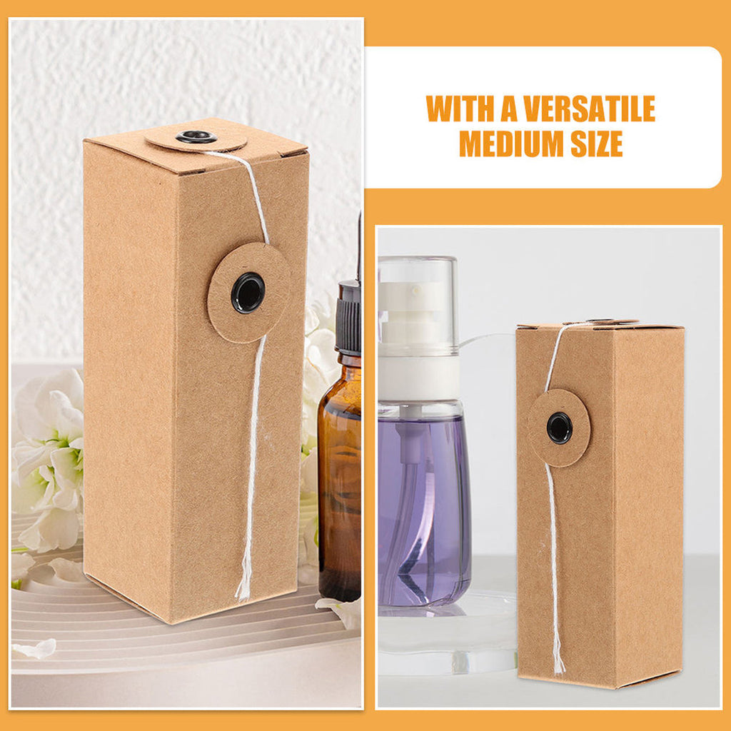 Kraft paper cosmetic packaging boxes holding small essential oil and perfume glass bottles — view 5