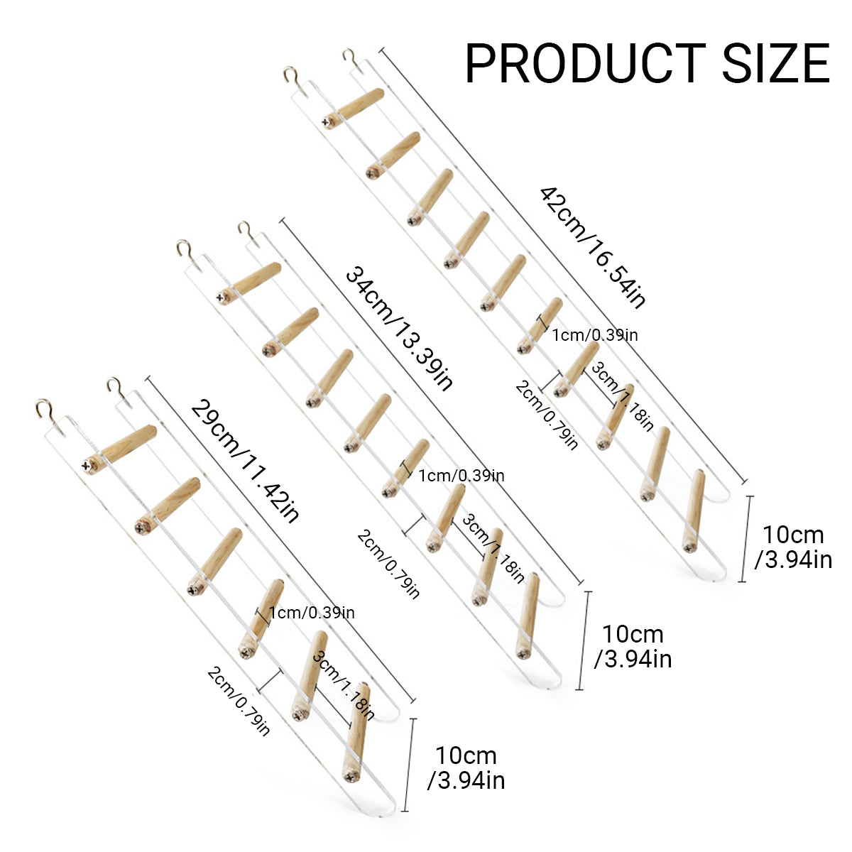 Acrylic bird cage climbing ladder with clear side panels, solid wood rungs, and metal cage hooks — view 3