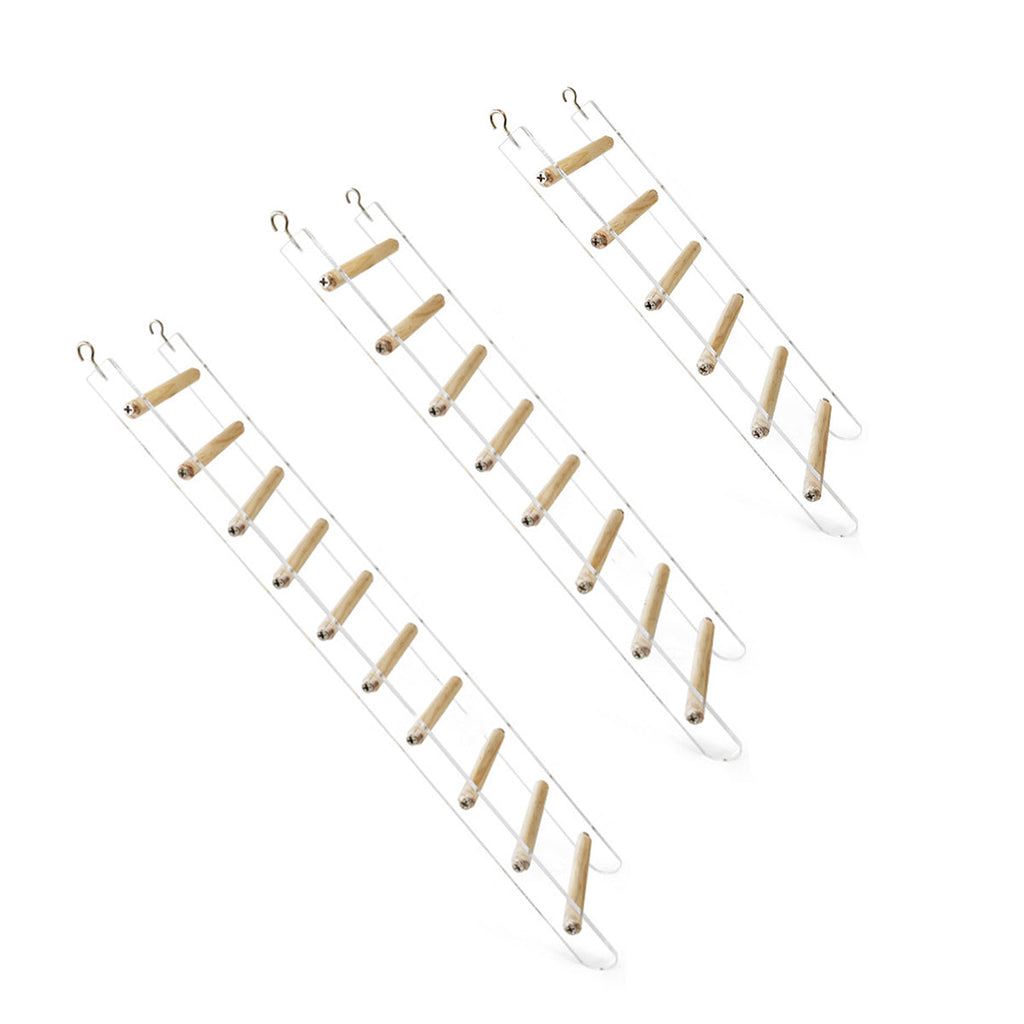 Acrylic bird cage climbing ladder with clear side panels, solid wood rungs, and metal cage hooks — view 2