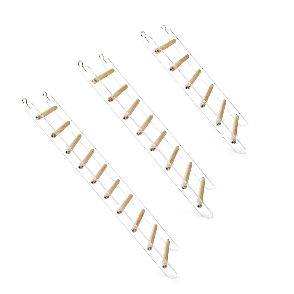Acrylic bird cage climbing ladder with clear side panels, solid wood rungs, and metal cage hooks — view 2