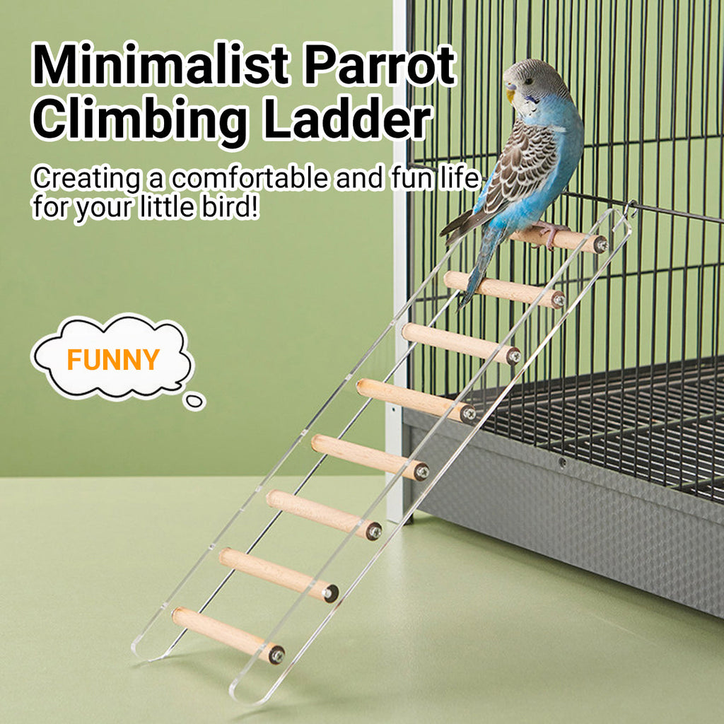 Acrylic bird cage climbing ladder with clear side panels, solid wood rungs, and metal cage hooks — view 4