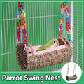 Woven grass hanging bird hammock nest with colorful plastic chain and soft plush cushion