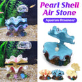 Animated pearl scallop aquarium ornament made of resin on a colourful decorative coral base