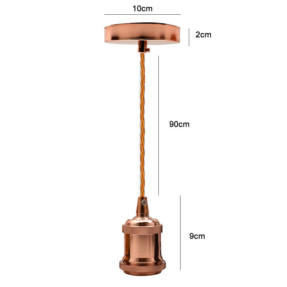 Rose gold E27 pendant light fitting with ceiling rose and twisted vintage fabric cable — view 5