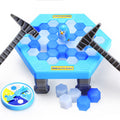 Penguin ice-breaking board game with plastic ice blocks and a cute fat penguin figure