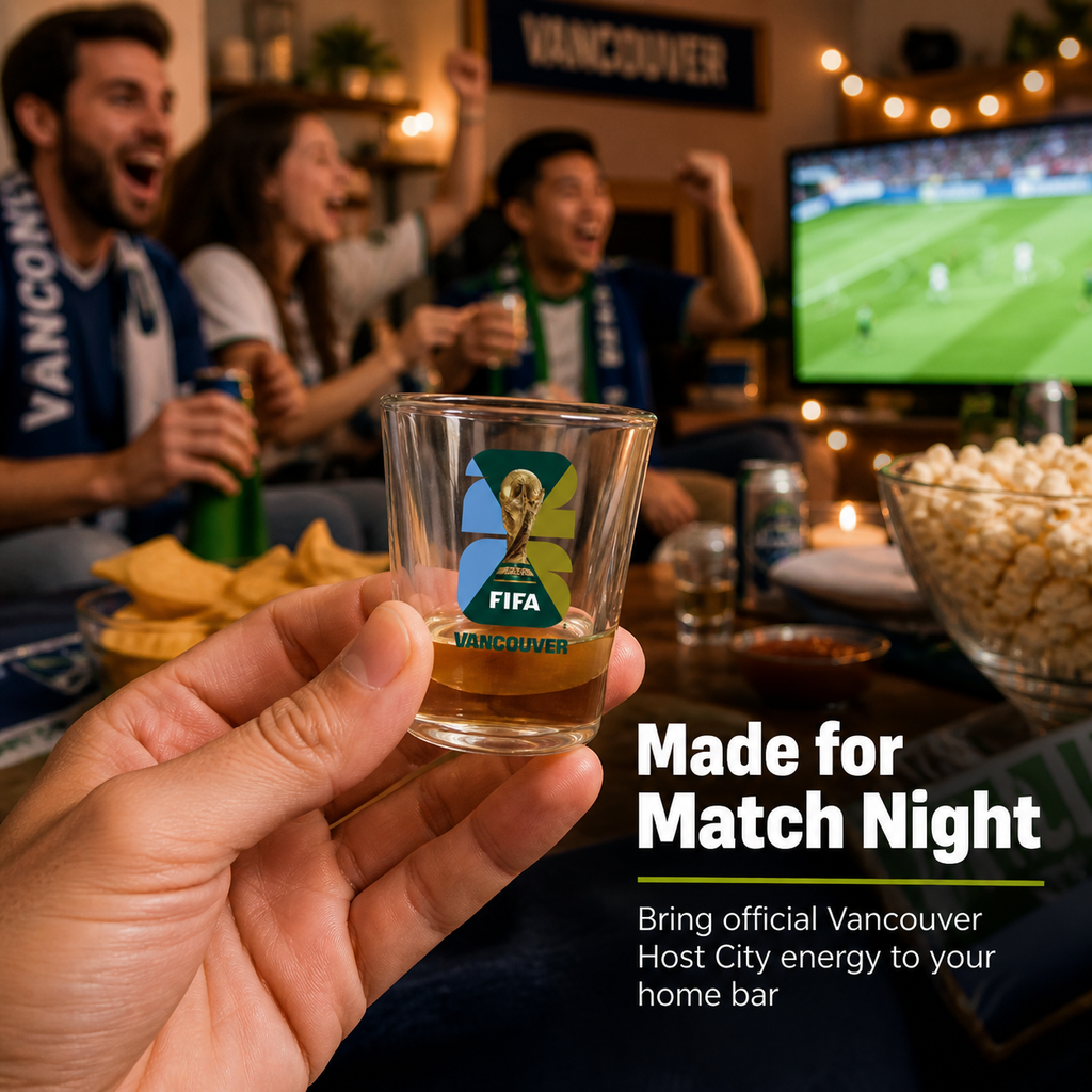 FIFA World Cup 2026 Vancouver shot glass official clear glassware souvenir with printed tournament logo — view 5
