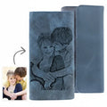 Personalized photo engraved women's vegan leather wallet featuring a secure trifold design and hasp closure.
