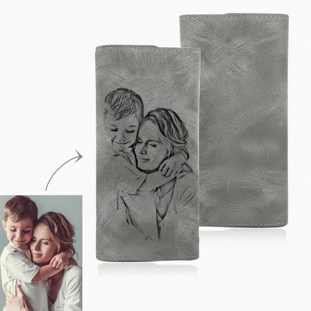 Personalized photo engraved women's vegan leather wallet featuring a secure trifold design and hasp closure. — view 3