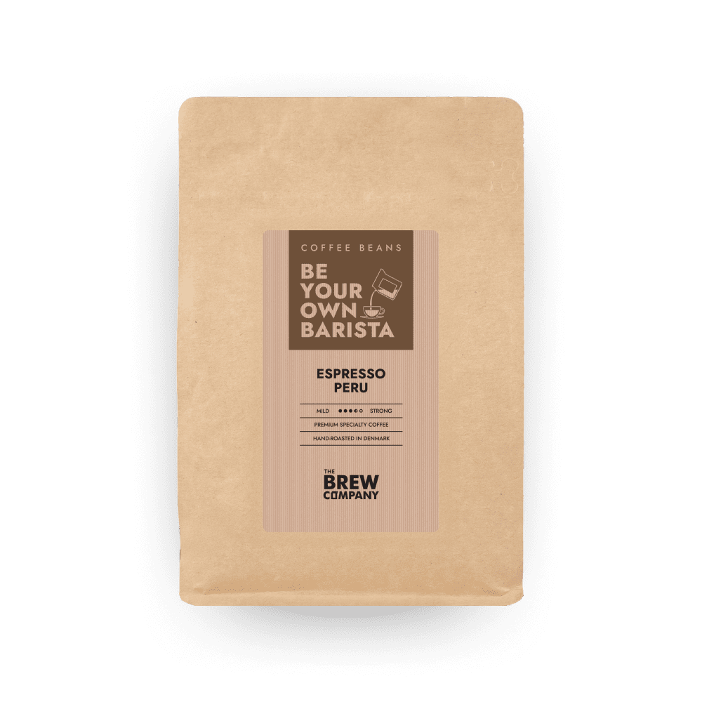 Whole Peru espresso coffee beans in eco-friendly aluminium-free kraft paper packaging bag