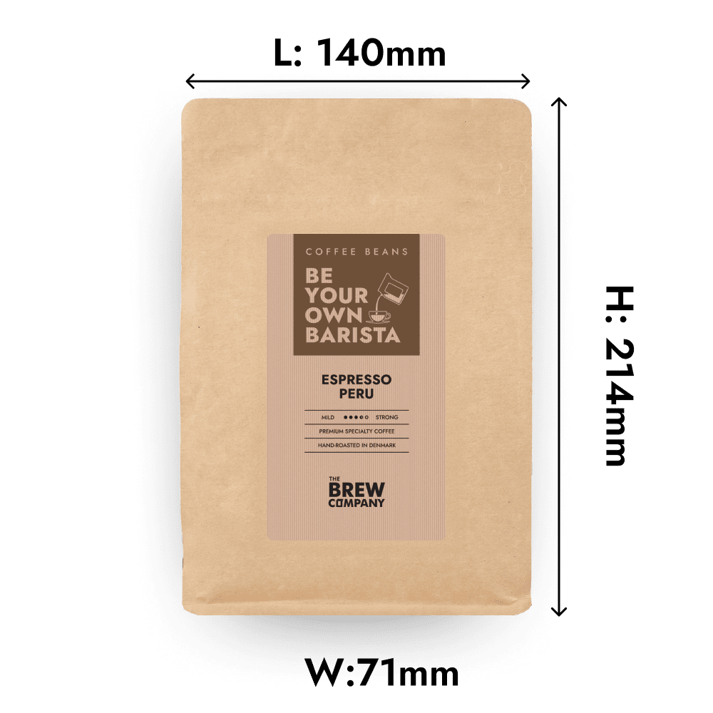 Whole Peru espresso coffee beans in eco-friendly aluminium-free kraft paper packaging bag — view 2