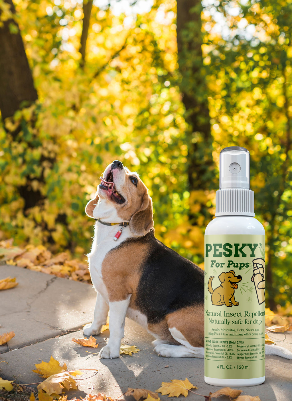 Plant-based dog insect repellent spray bottle by PESKY in lightweight 2oz travel size — view 2