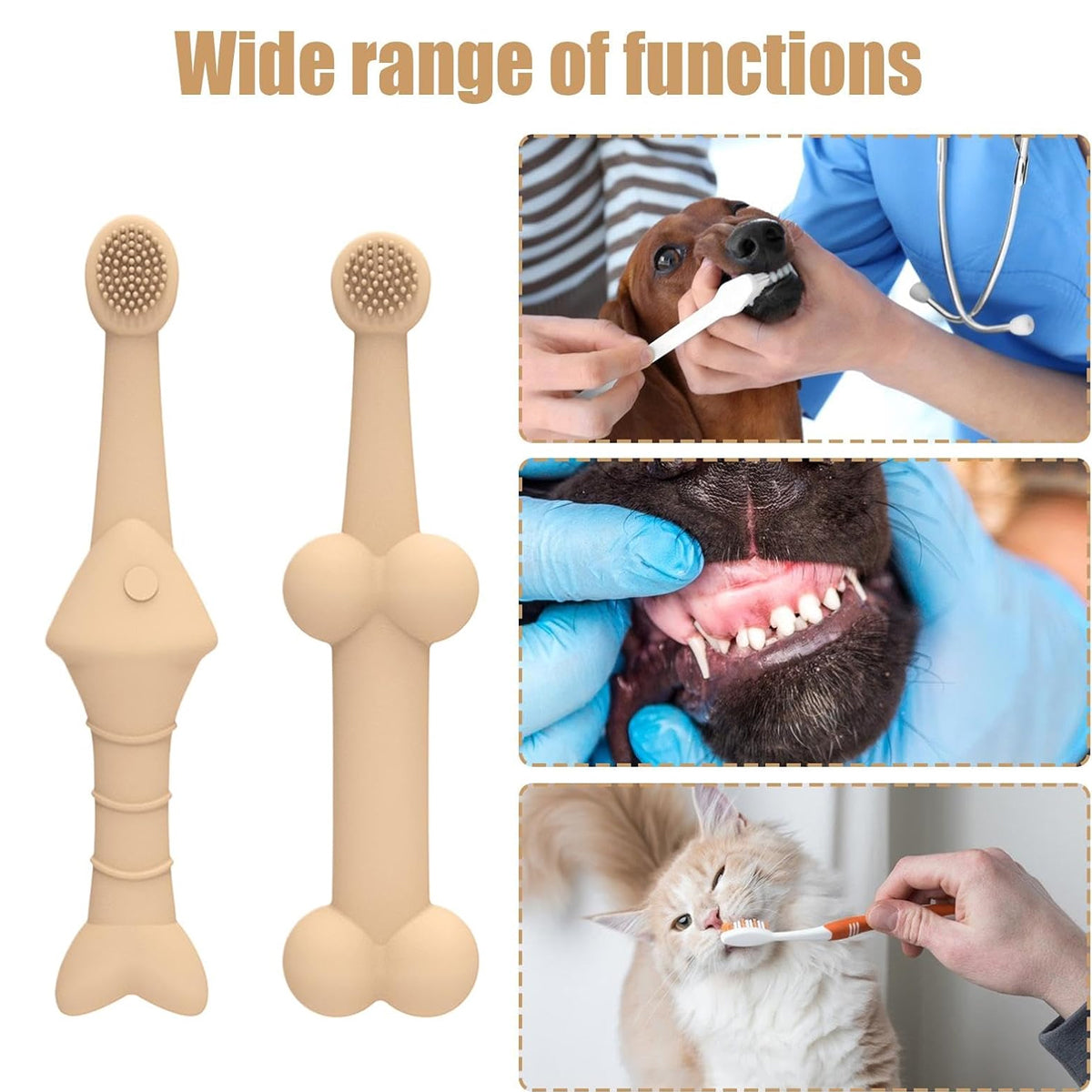 Two double-sided silicone pet toothbrushes in green and yellow for dog and cat dental hygiene — view 4