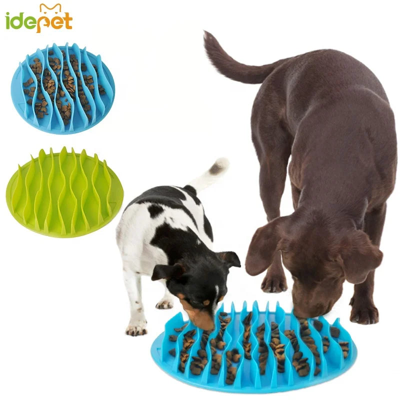 Pet dog and cat slow feeder bowl with jungle maze design in thermoplastic rubber