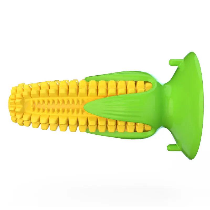 Bright yellow corn shaped rubber squeaky chew dog toy for dental health and interactive play — view 2
