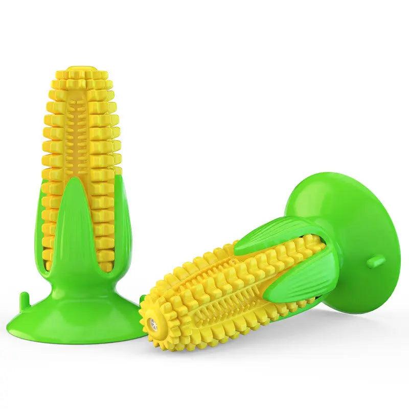 Bright yellow corn shaped rubber squeaky chew dog toy for dental health and interactive play — view 4