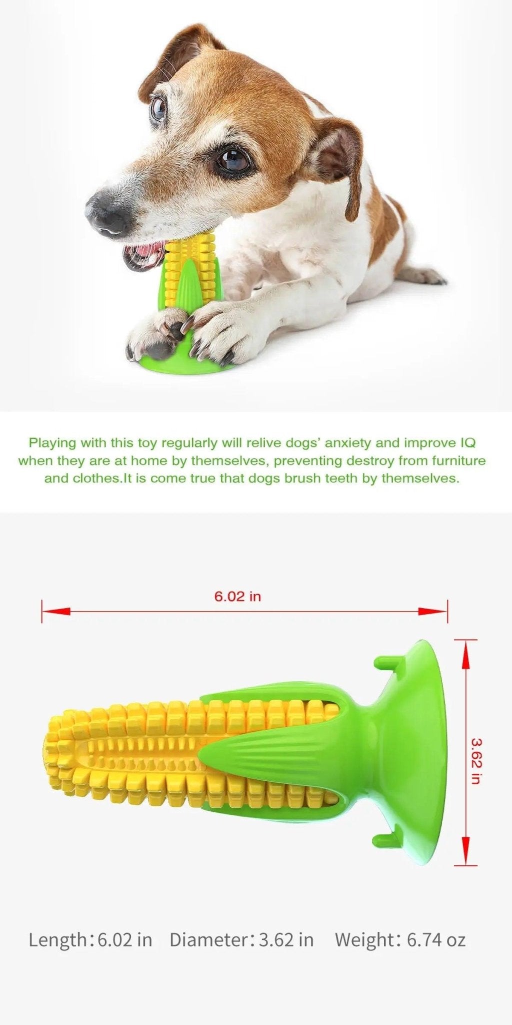 Bright yellow corn shaped rubber squeaky chew dog toy for dental health and interactive play — view 5