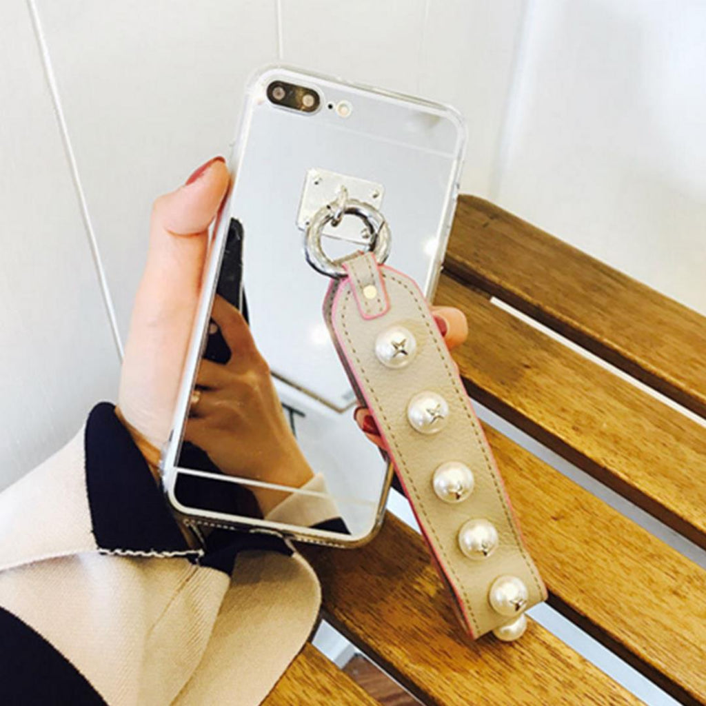 Luxury silver mirror back iPhone case featuring a durable and shockproof hard shell exterior design — view 4