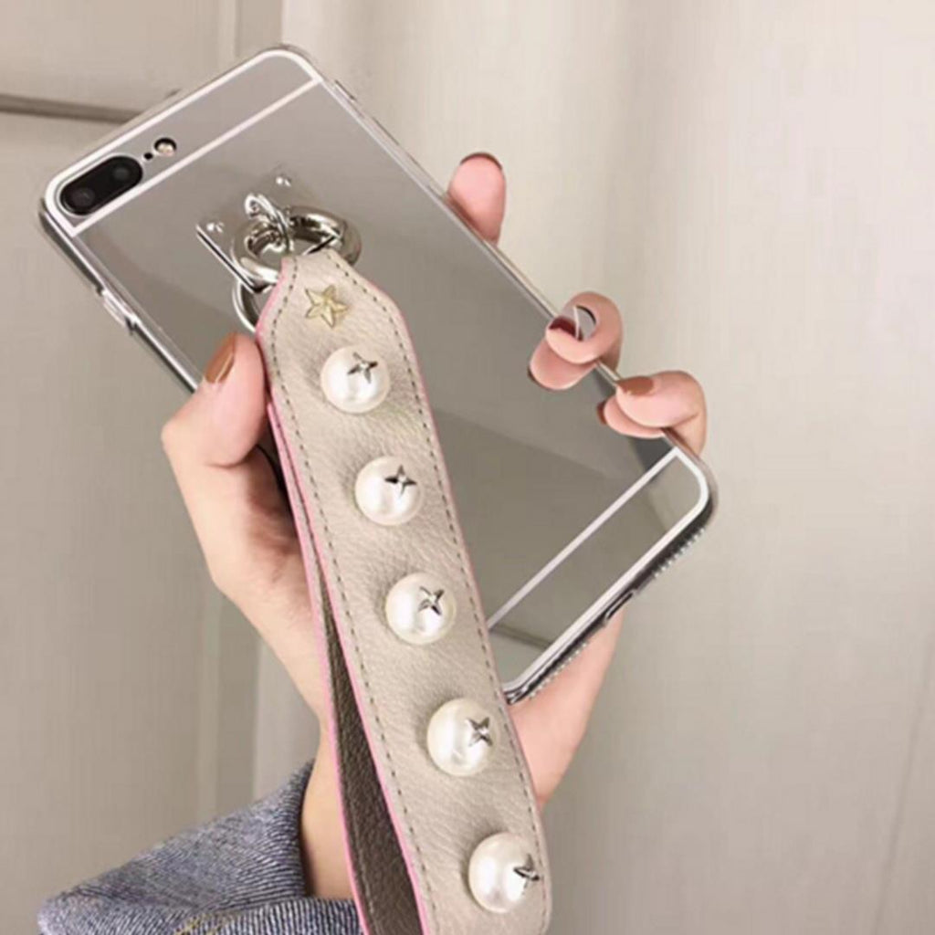 Luxury silver mirror back iPhone case featuring a durable and shockproof hard shell exterior design — view 5