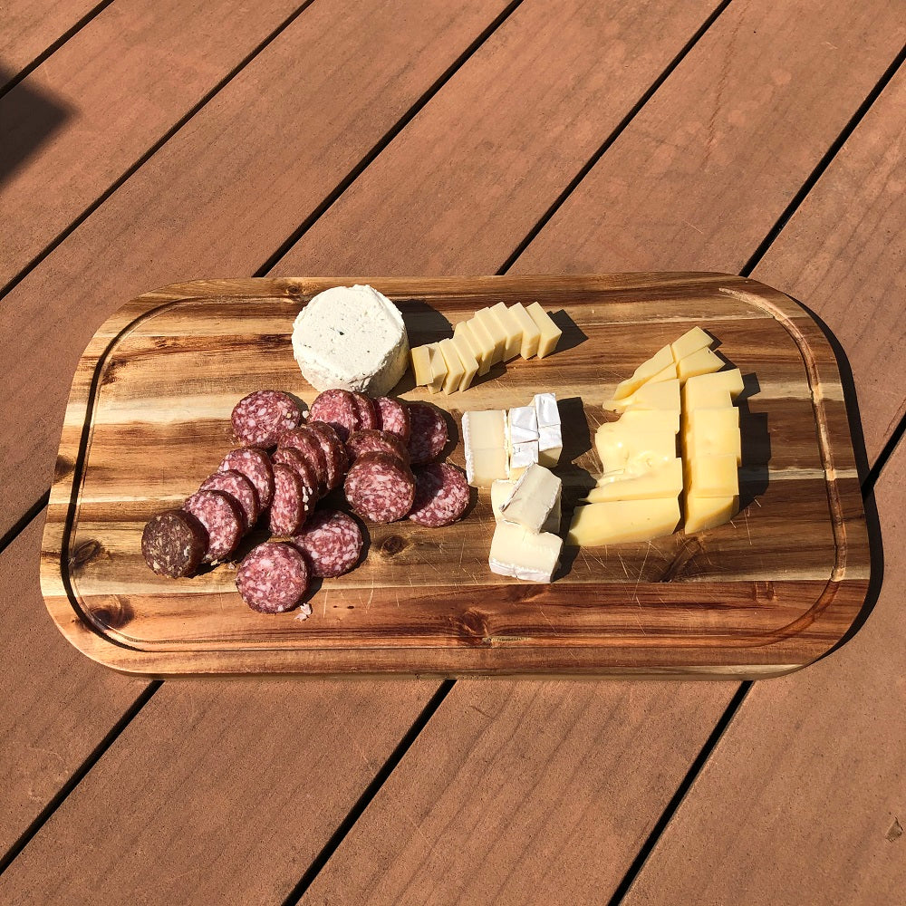 [ Set of 3 ] Zavis Green Acacia Wood Serving Rounded Cutting Board With Juice Groove 18" X 10" | Dishwasher Safe-1