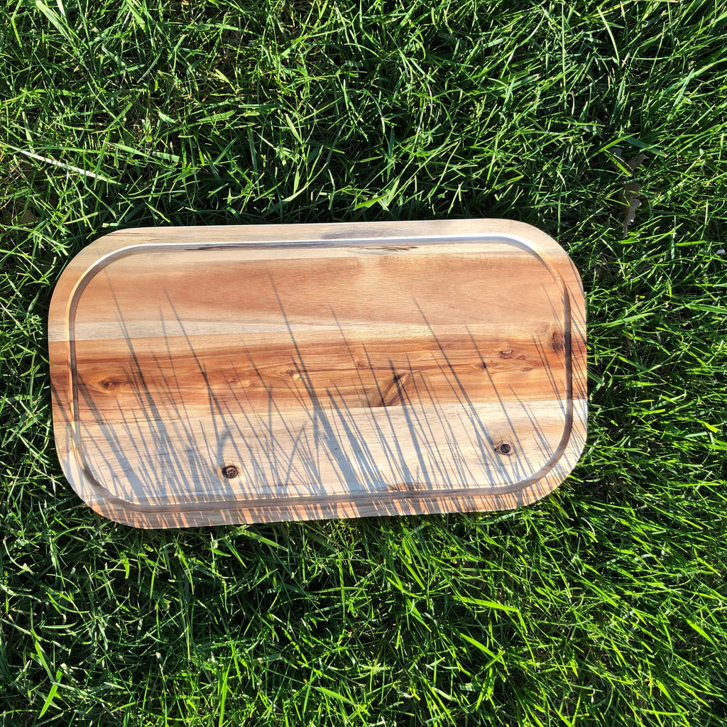 [ Set of 3 ] Zavis Green Acacia Wood Serving Rounded Cutting Board With Juice Groove 18" X 10" | Dishwasher Safe-3