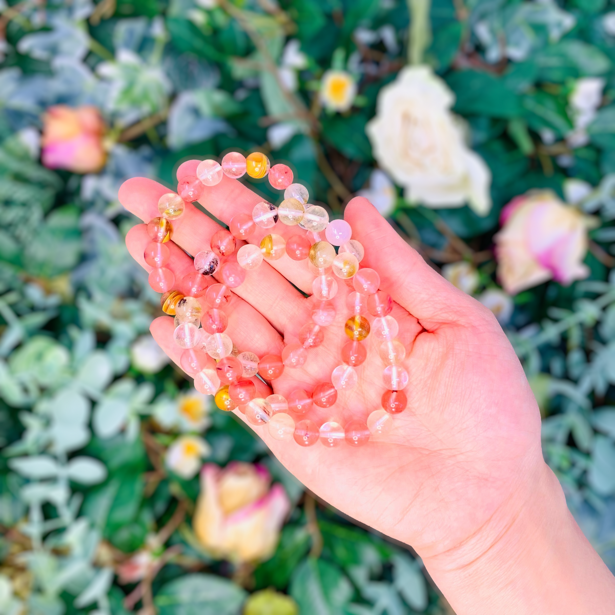 Cherry Quartz Beaded Crystal Bracelet-3
