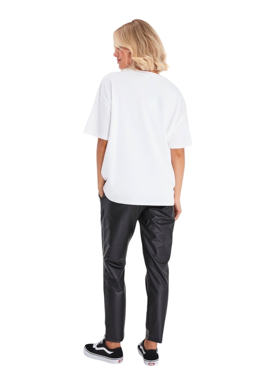 Comfy Cool Foldover Waistband Faux Leather Maternity Jogger Pants-3