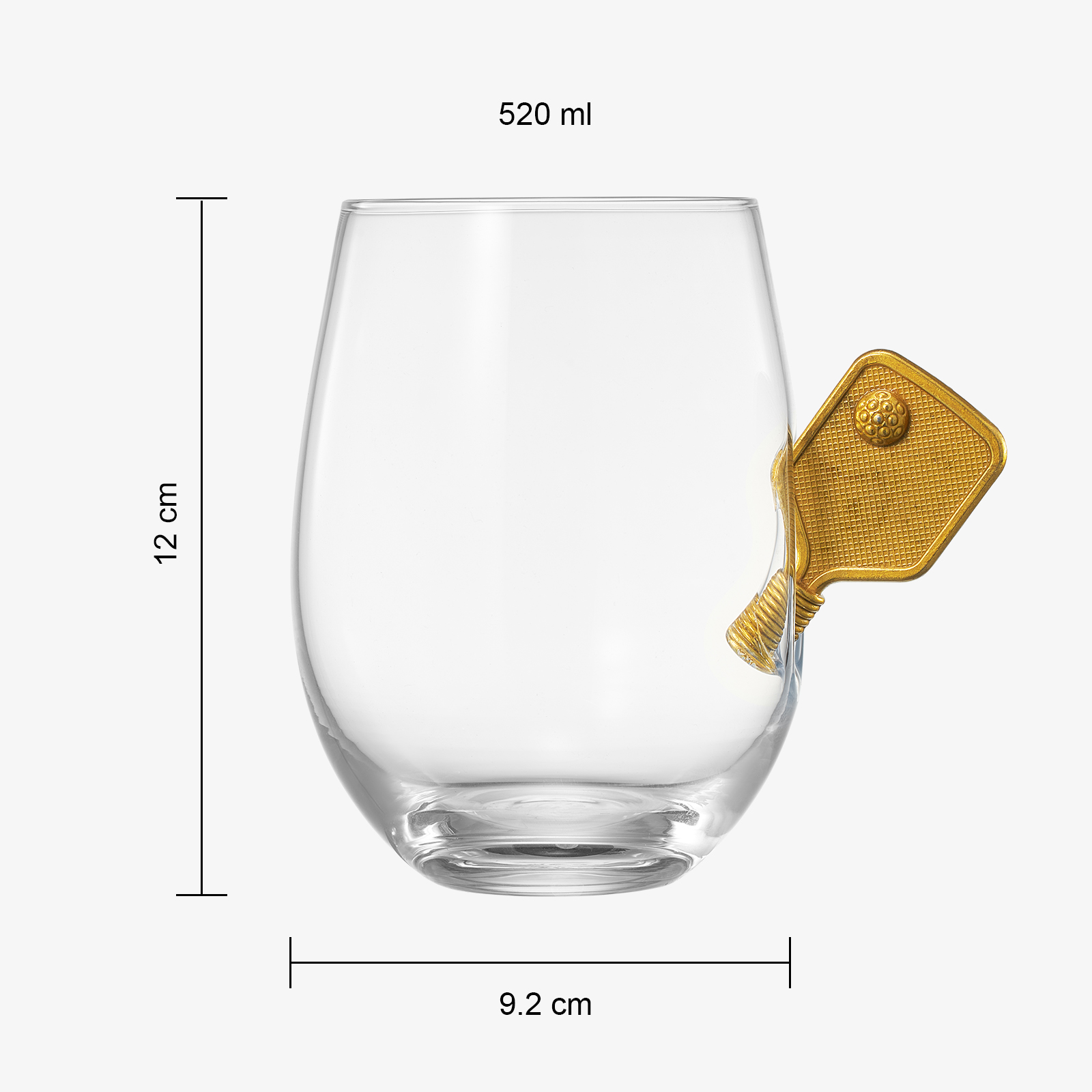 Pickleball stemless wine glass with a decorative gold racket on the side, 17.5 ounce capacity — view 4