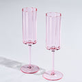 Pink flower champagne flutes set of two, elegant vintage tinted glassware for prosecco and wine
