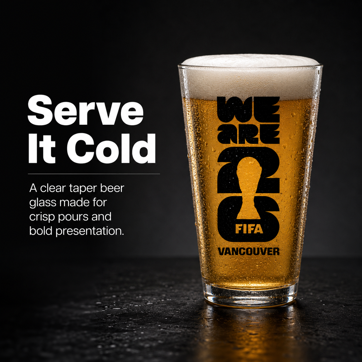FIFA World Cup 2026 taper beer glass featuring official We Are 26 tournament logo design — view 4